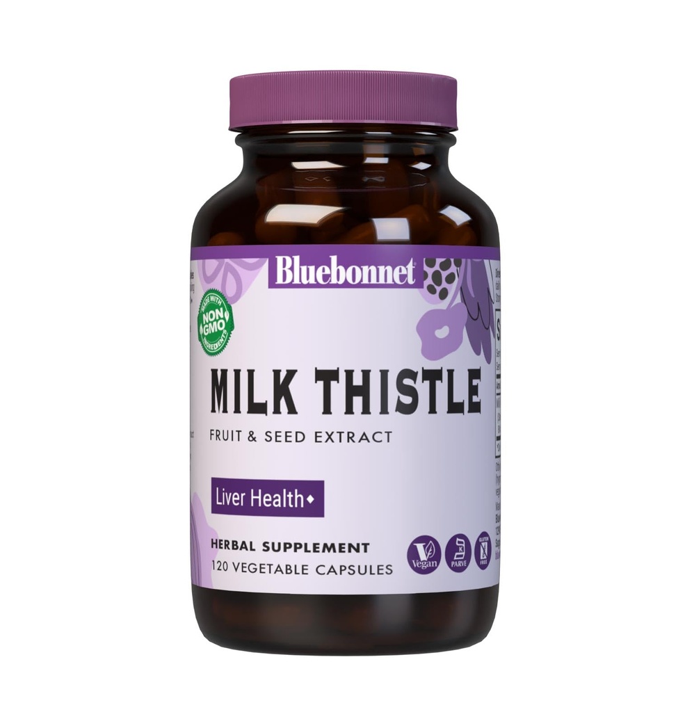 BlueBonnet Nutrition Milk Thistle Fruit & Seed Extract, Maksa Tervis *, Non-GMO, Vegan, Kosher Certified, Gluteenivaba, Sojavaba, 120 köögiviljakapslit, 120 Servings