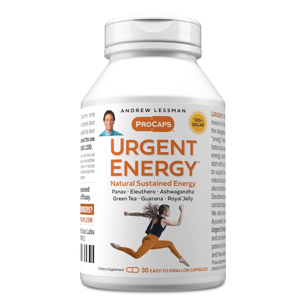ANDREW LESSMAN Urgent Energy 30 kapslit - pakub ohutuid ja tervislikke vahendeid heaolu, rohelise tee, Guarana, ženšenni, kuningliku tarretise, Ashwagandha, B-kompleksi energiataseme ja tunnete parandamiseks