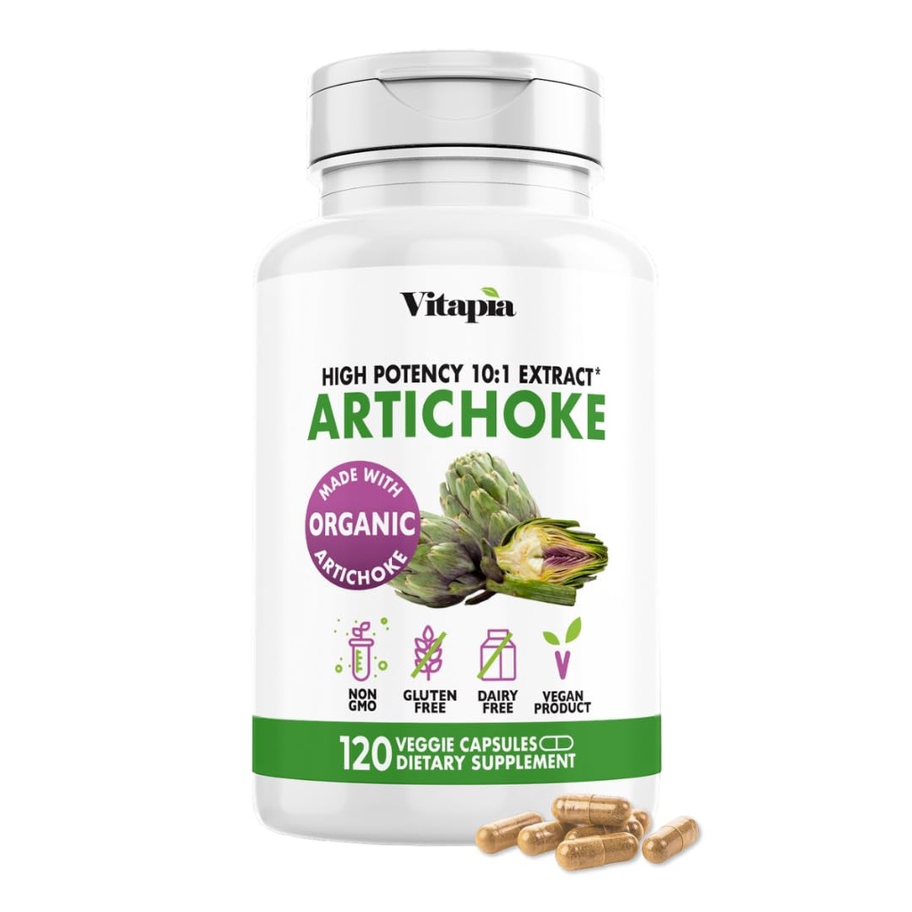 Vitapia Organic Artichoke Extract Supplement - Maksa Puhastamine Detox & Remont, Maksa Tervis, Seedimine, Antioksüdandid Toetus - 120 Vegan Kapsleid, Non GMO, Gluteenivaba