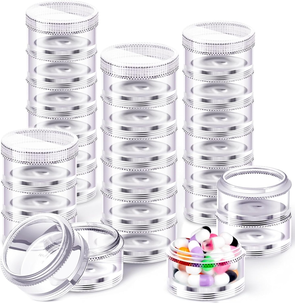 Sieral 4 Pack 7 Day Stackable Pill Korraldajad Round Pill Korraldaja Juhtum Stackable Weekly Supplements Vitamiinid Individuaalne ladustamine konteinerid Karbid Hoidja edasimüüja Lids reisimeditsiini, selge
