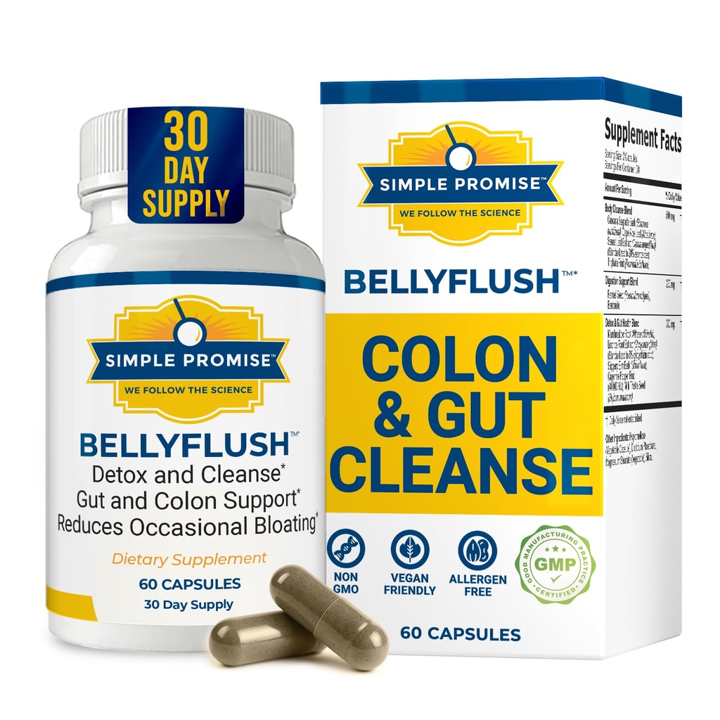 BellyFlush - õrn Colon & Gut Cleanse Supplement piimaohakas & Bentonite savi - toetab kõhukinnisust, Debloat, seedetrakti detox & Flushing - 60 kapslit