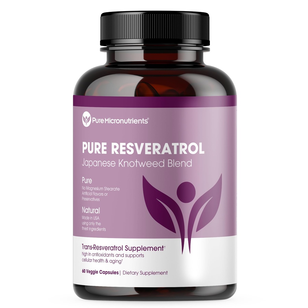 Puhas resveratrooli lisand - ekstra tugevus 600mg Trans-Resveratrooli per Serve - südame, kognitiivse, immuunsüsteemi tervise tugi - puhastatud ja biosaadav - 60 vegan kapslit