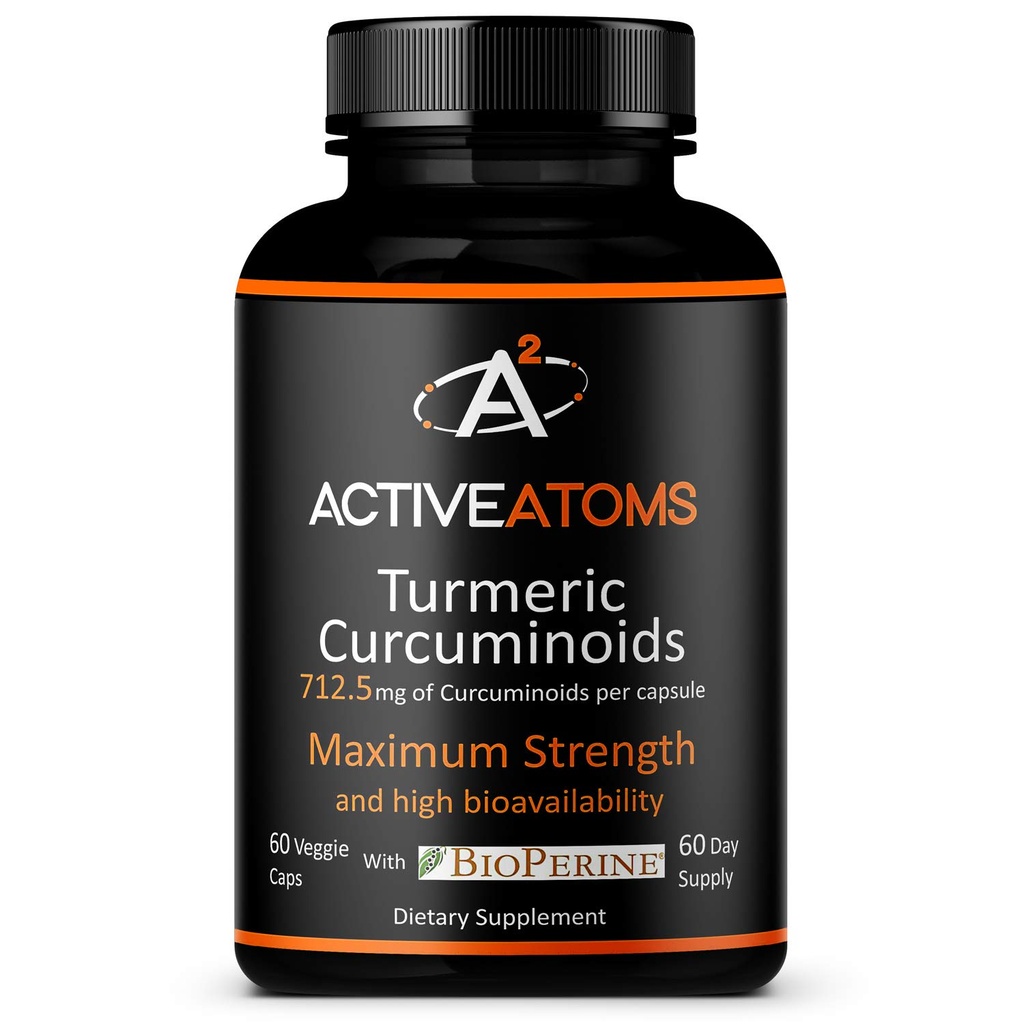 Active Atoms Turmeric Extract , Extra Strength with BioPerine® Black Pepper 750 mg Turmeric Extract per One 00 Kapsel , Standardiseeritud 95% Curcuminoidid , Non-GMO , 60 Veggie kapslid 60 päeva varu