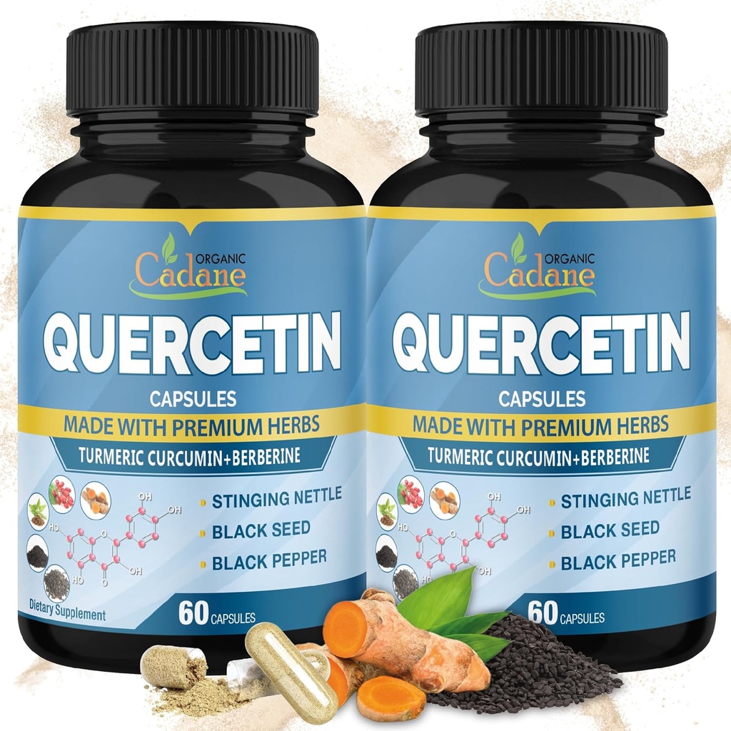 Orgaaniline Cadane 2 pakendid Quercetin Supplements kapslid, 6in1 kurkum, Berberine, Stinging Nettle, Black Seed, Black Pepper - toetab immuunsüsteemi - 4 kuud pakkumine