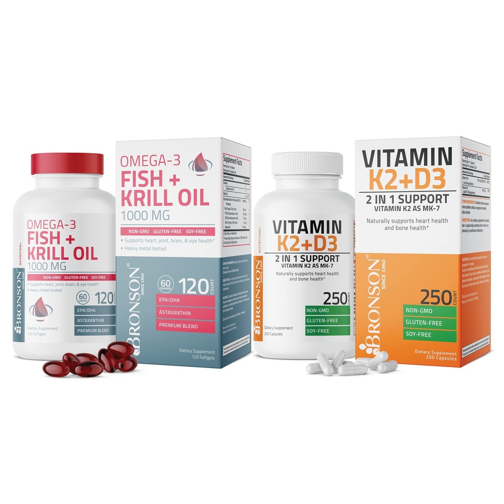 Bronsoni vitamiin K2 (MK7) D3-lisandiga Omega-3 kala + krillõli 1000 MG