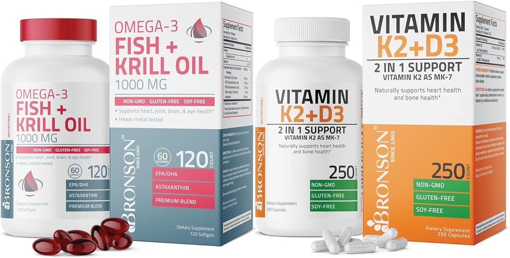 Bronsoni vitamiin K2 (MK7) D3-lisandiga Omega-3 kala + krillõli 1000 MG