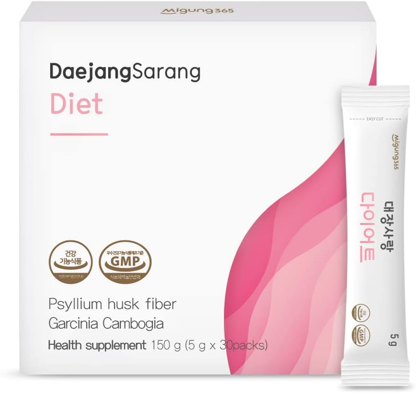 Daejang Sarang (Garcinia Cambogia, 30 Sticks) - Psyllium Husk Fiber Supplement, seedetrakti tervis ja kõhukinnisus Relief. Taimepõhised koostisosad, ekstra tugevus 5500 mg ja HCA 780 mg.