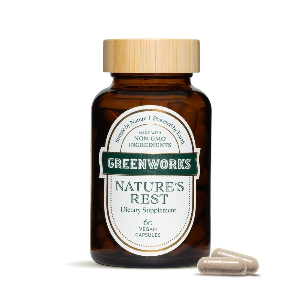 Greenworks Nature's Rest Melatonin Free Sleep Aid - Orgaaniline taimsete toidulisand koos Ashwagandha & Valerian Juur - Vegan kapslid, 60 Count.