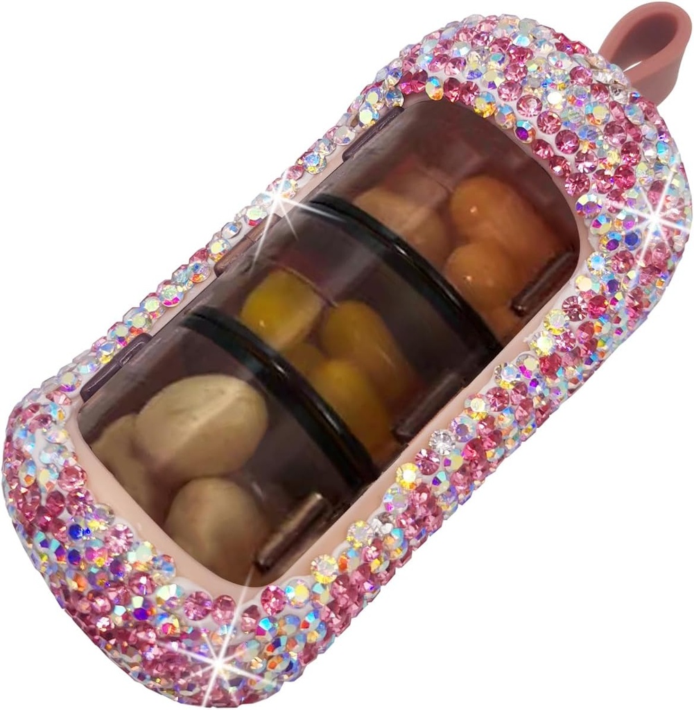 Bling Pill Korraldaja - Cute ja Compact Pill Box Purse - Stiilne Pill Case Sparkling Design - Travel-Friendly Medicine Holder -Slide in / Out Design Pill Korraldaja (Pink)