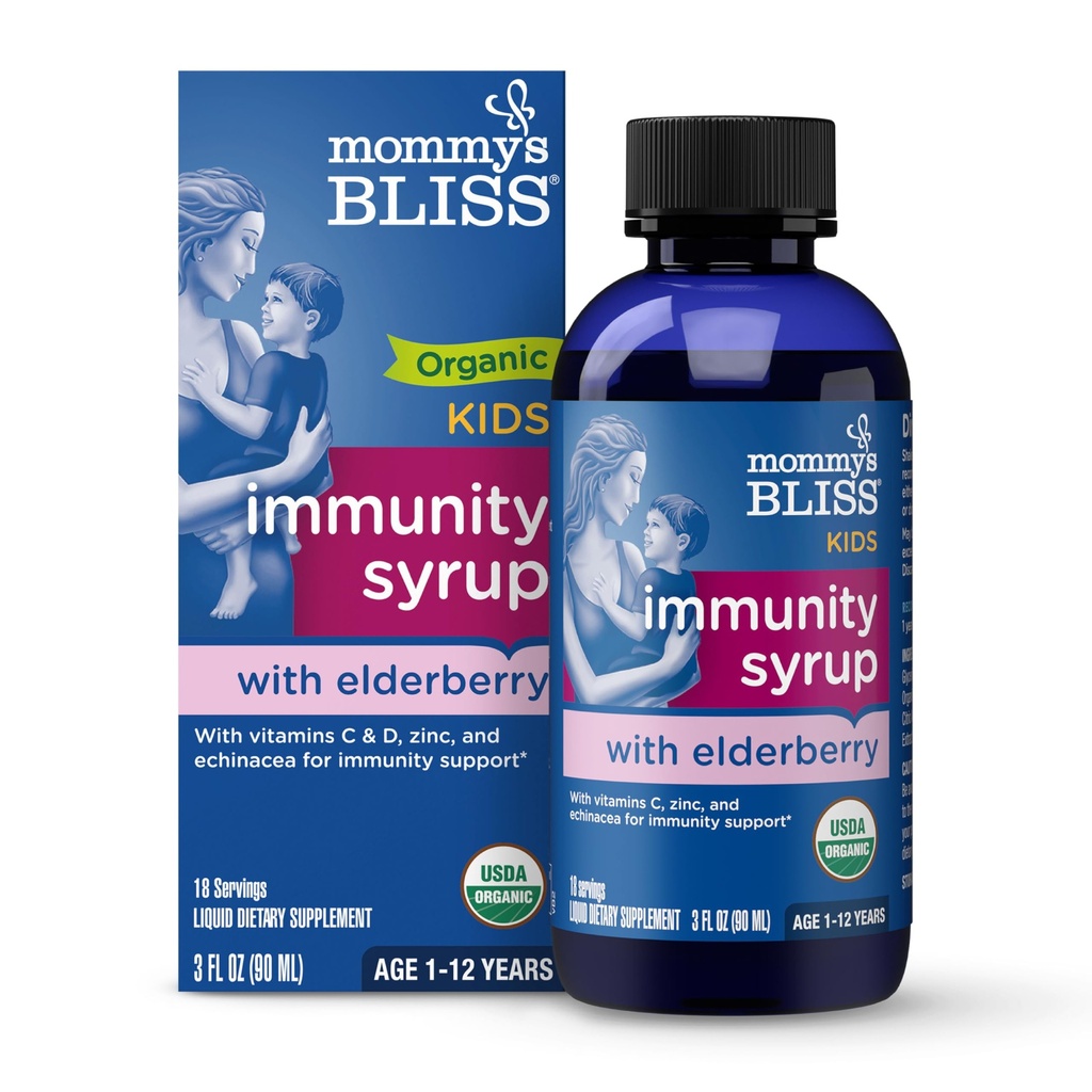 Emme Bliss Organic Elderberry Syrup & Immunity Boost vitamiinide, prebiootikumide ja Echinacea lastele ja täiskasvanutele 1 aasta +, 3 Fl Oz