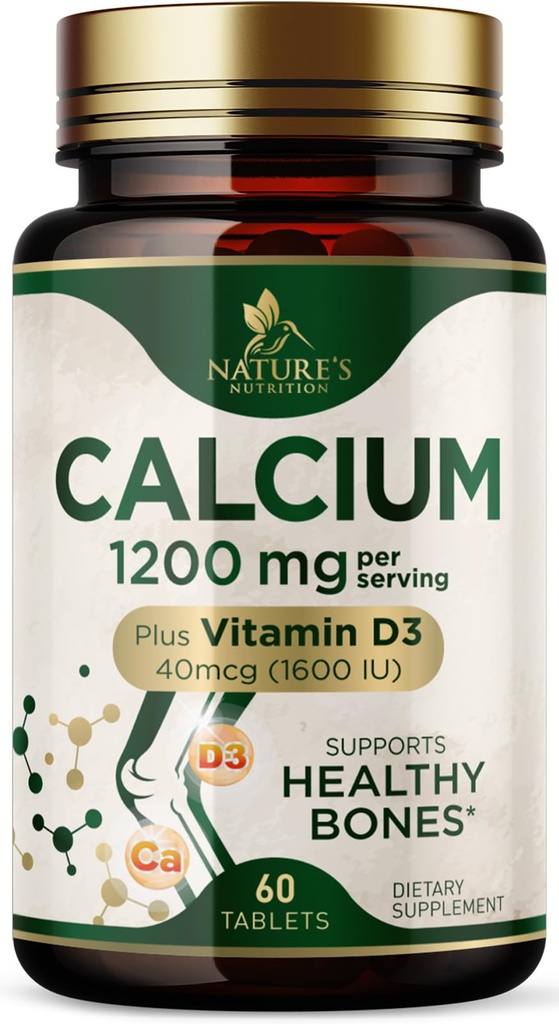 Kaltsium 1200 mg koos D3-vitamiiniga - luude tervise lisand, D-vitamiini ja kaltsiumi lisandid naistele ja meestele - luu tugevus, hambad ja immuunsuse tugi, looduse kaltsiumpillid, villitud USA-s - 60 tabletti