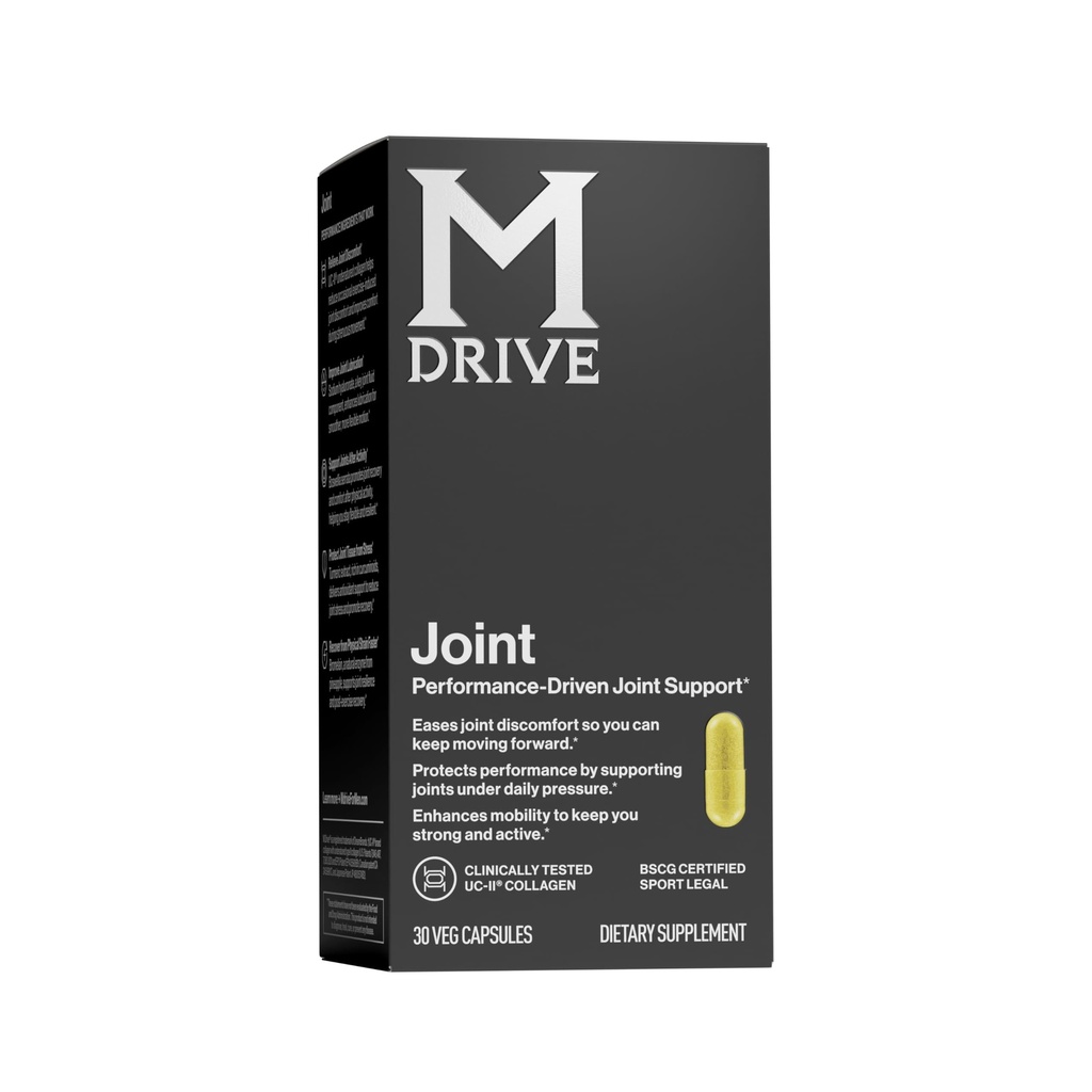 Mdrive Joint Support Supplement for Men - toetab tervislikku liigese funktsiooni, paindlikkust, mugavust ja liikuvust - omadused UC-II kollageen, kurkumiin ja naatriumhüaluronaat hüaluroonhappest, 30ct