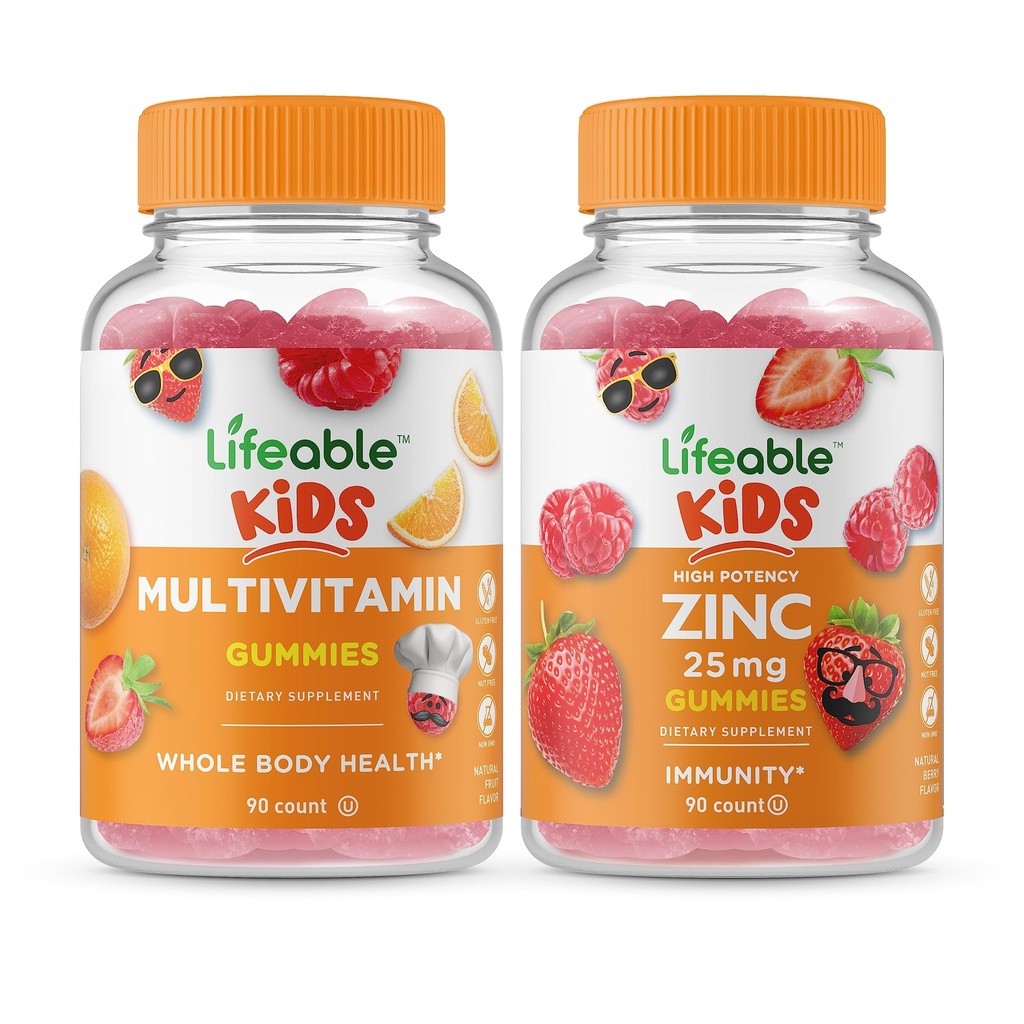 Elujõulised multivitamiini lapsed + tsink 25 mg lapsed, Gummies Bundle - suurepärane maitse, vitamiinilisand, gluteenivaba, GMO-vaba, närimiskumm