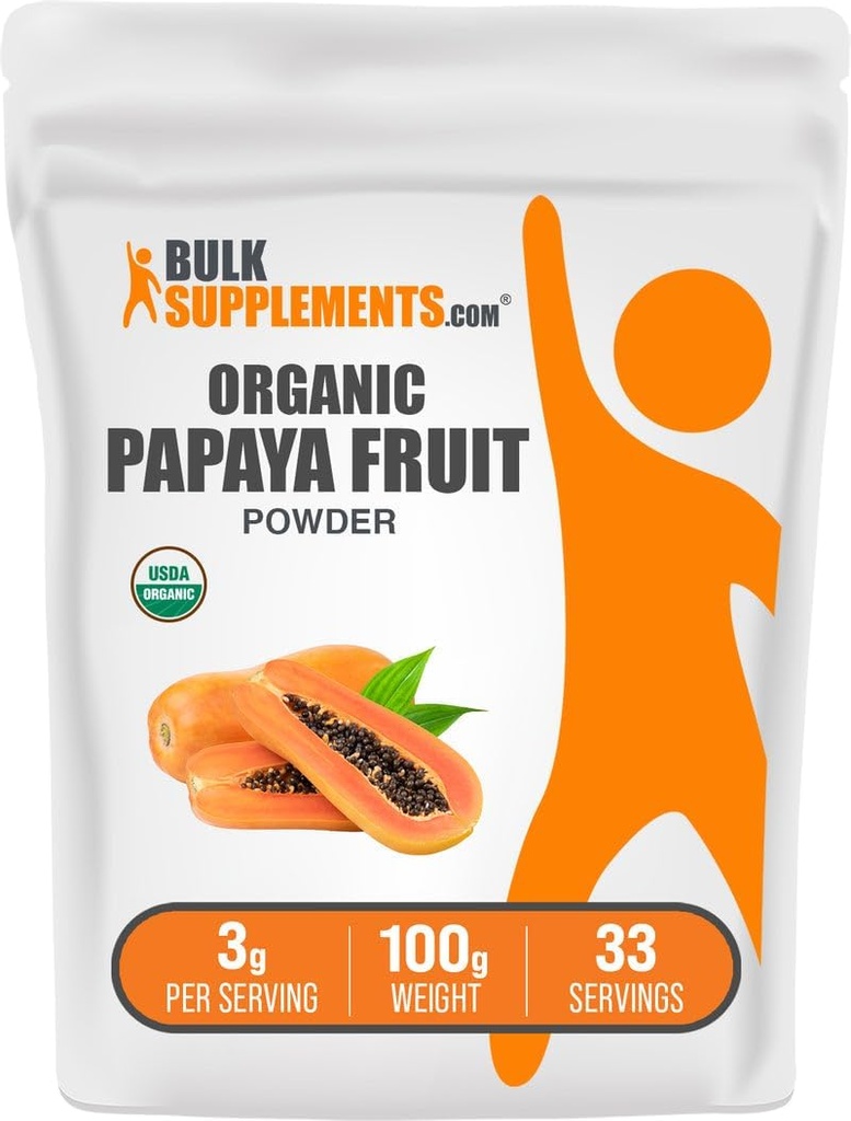 BulkSupplements.com Orgaaniline Papaia puuviljapulber - maitsestatud pulber, mis on saadud Carica Papaya puuviljast - gluteenivaba, 3 g serveerimise kohta, 100 g (3,5 oz) (pakk 1)