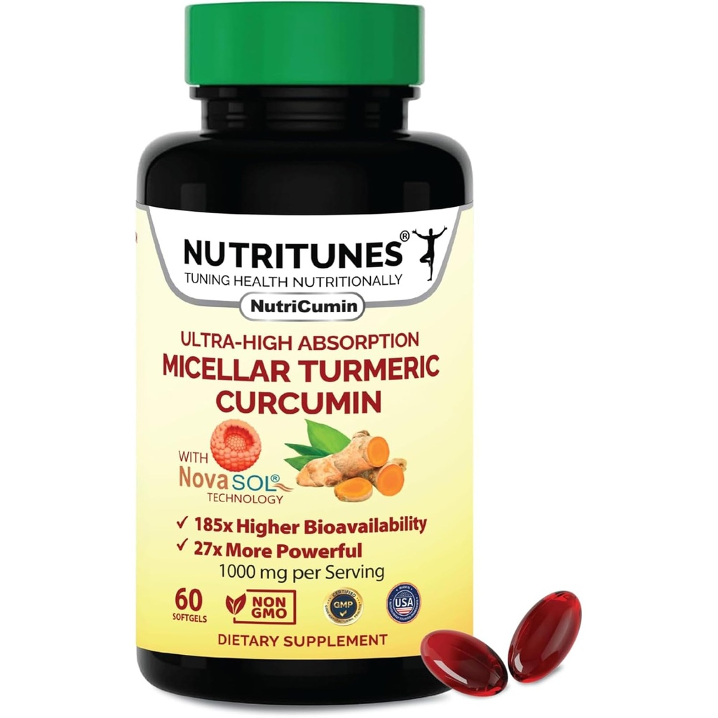 Kurkumiini lisa 1000mg liigesetoe jaoks-185x Biosaadav ja kõrge imendumine NovaSOL tehnoloogiaga - 60 NutriCumin Softgels