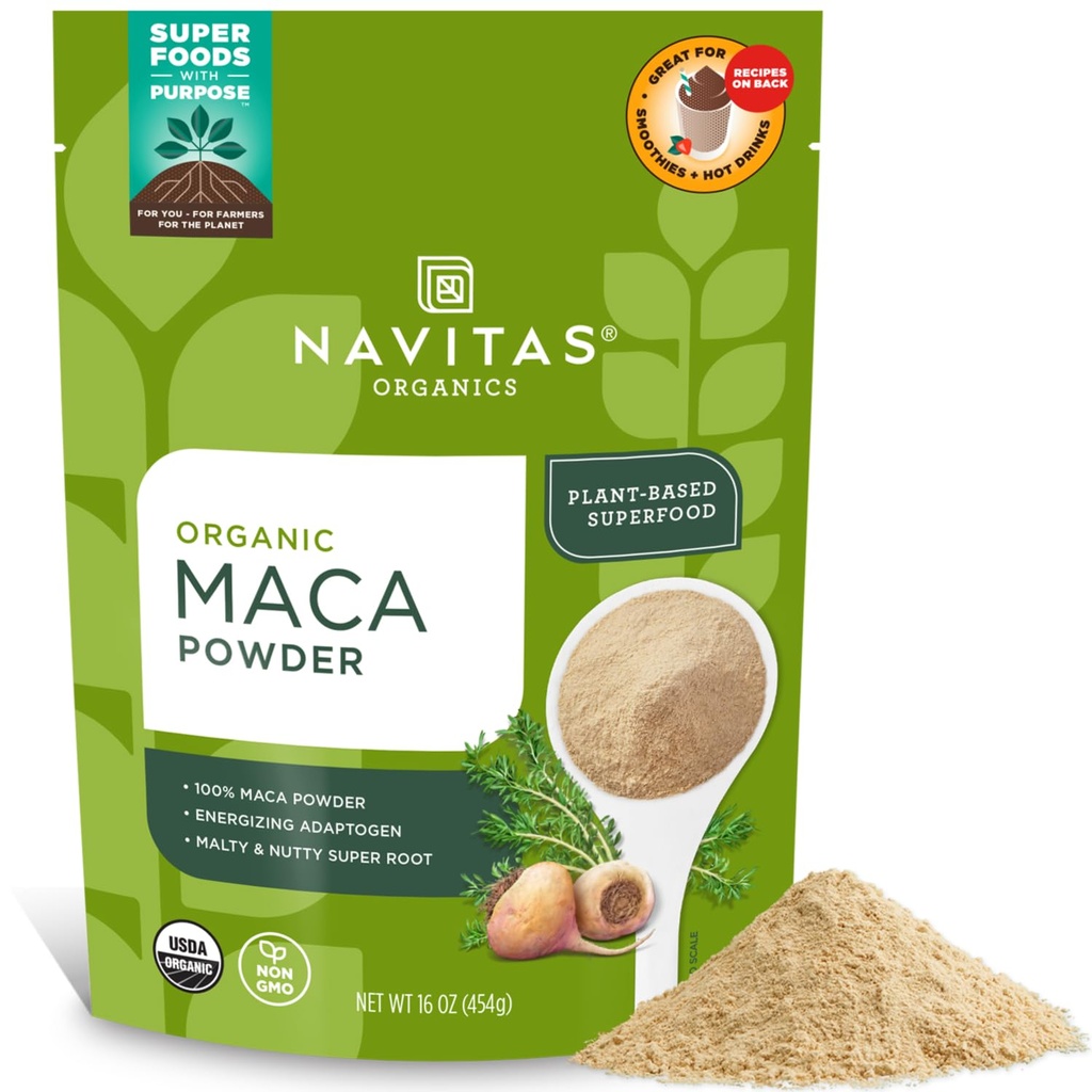 Navitas Organics Maca Powder - 100% želatiniseeritud Peruu Maca Smoothies, Lattes, Küpsetamine & More - Energize & Balance - USDA Organic, Non GMO, Vegan, Gluteenivaba (16oz). Kott, 180 serveerimist, 2-pakk