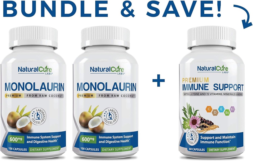 Natural Cure Labs Monolaurin 600mg 2 Pack + Immun Support