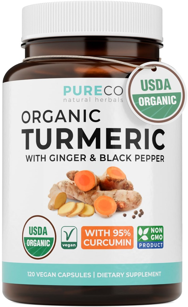 Orgaaniline kurkum ingver Black Pepper Supplement - suure potentsiaaliga orgaaniline kurkumiini kapslid ingveri ja musta pipar tõhustatud kasu ja imendumist - Vegan ja mitte-GMO (2 kuu pakkumine)