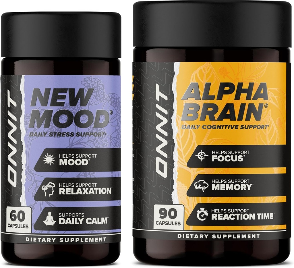 ONNIT Premium Alpha Brain Bundle - Nootropic Brain Supplement (90 Count) fookuse, kontsentratsiooni ja mälu jaoks + uus meeleolu täiendus stressi leevendamiseks, une ja meeleolu (60 loend)