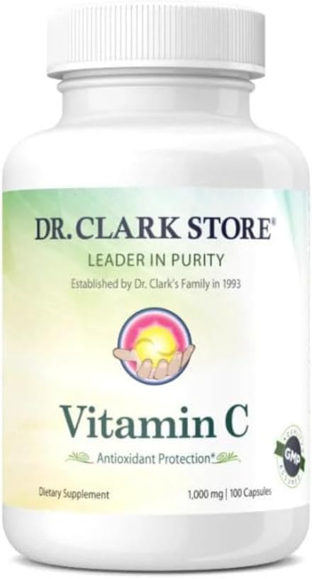 Dr Clark C-vitamiini täiendus 1000mg - gluteenivaba, immuunsuse tugi, tugev antioksüdant, toetab aju funktsiooni, soodustab kudede moodustumist ja parandamist, 100 želatiinkapslit