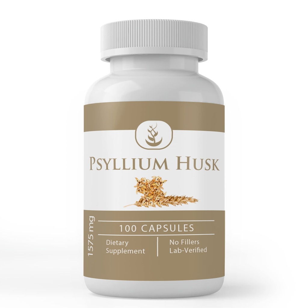 Puhtad originaalkoostisosad Psyllium Husk kapslid (100 kapslit) Fiber Powder Supplement, No Additives või täiteained, Lab Kinnitatud