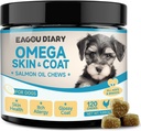 EagouDiary Salmon Oil Chews for Dogs,Omega 3 naha- ja karvalisandit EPA & DHA rasvhapetega koertele,ngelica, metioniin, vitamiinid, sügeleva naha ja allergia leevendamise mineraalid (120Ct)