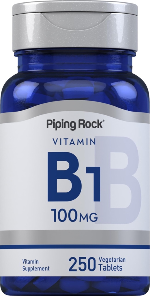 Piping Rock Vitamiin B1 100mg | 250 tabletti | Tiamiinilisand | Taimetoitlane, mitte-GMO, Gluteenivaba