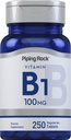 Piping Rock Vitamiin B1 100mg | 250 tabletti | Tiamiinilisand | Taimetoitlane, mitte-GMO, Gluteenivaba