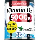 FITO Medikament Lab - Vitamiin d - 5000 IU - Vitamiin D3-360 Softgels - Vitamiin D3 5000 Iu - Luu, Hammaste, Lihaste ja Immuunsüsteemi Tervisetoetus, Ultra kõrge imendumine, vitamiin D3.