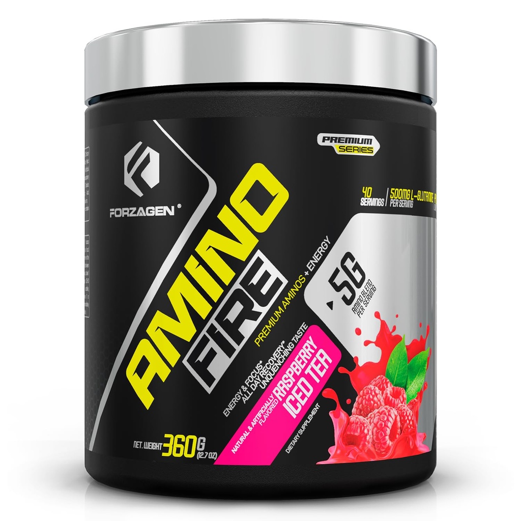 Forzagen Amino Fire | Essential Amino Energy Powder for Pre-Workout | BCAA Energy Boost & Lihaste taastamise joogisegu, Enhance Focus & Concentration, Dietary Supplement | Vaarika jäätee, 40 Servings