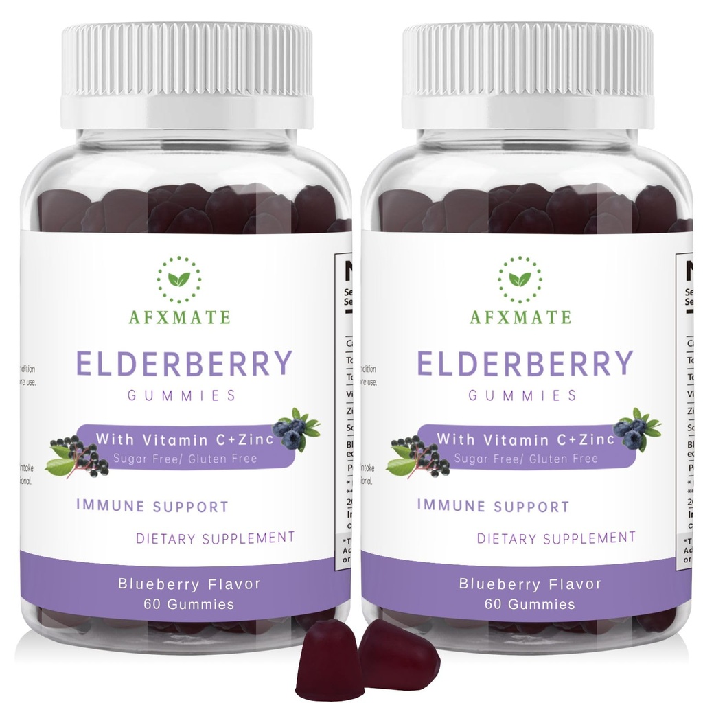 Sambucus Elderberry Gummies, Black Elderberry Gummy koos tsingi ja C-vitamiini täiskasvanutele, Sugar Free Kids Multivitamiini Gummies Immune Support * Täiendus (2 Pack)