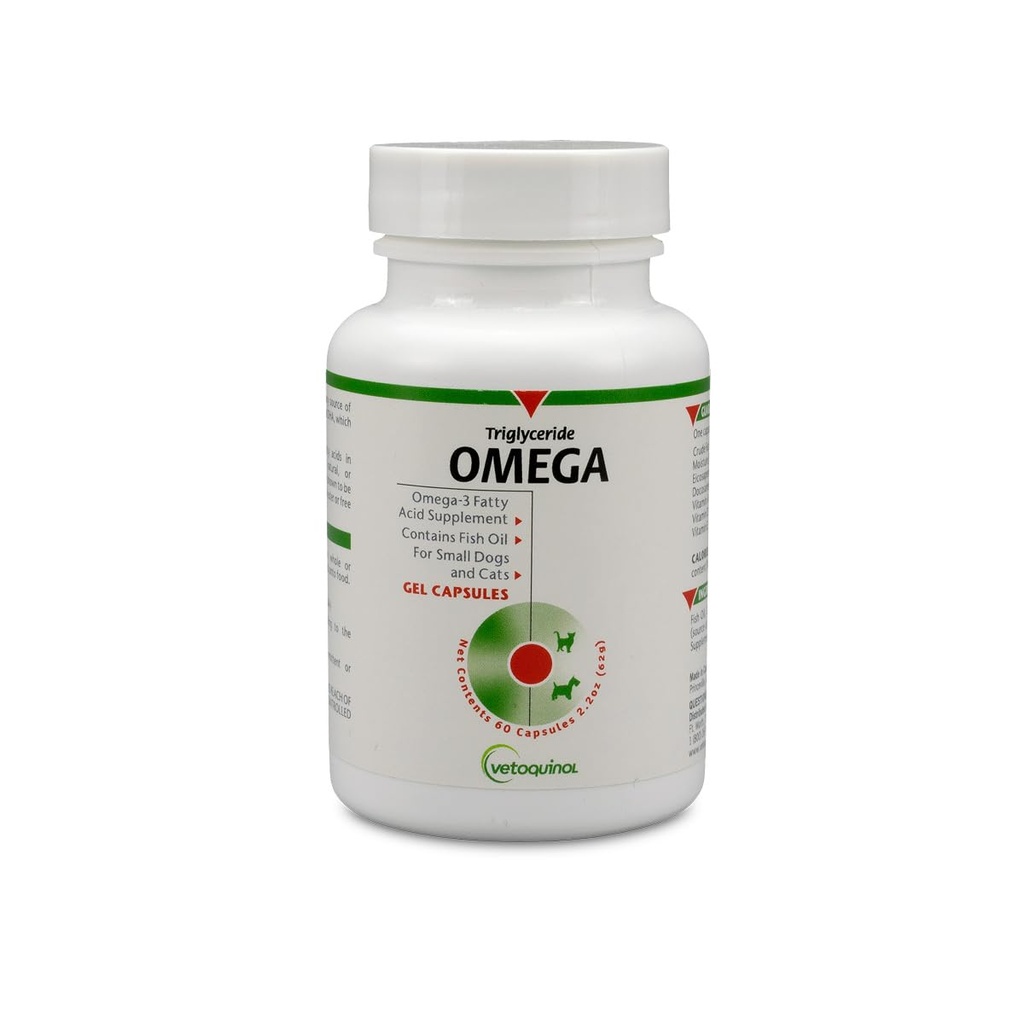 Vetokinool Triglütseriid Omega 3 lisand koertele ja kassidele, kalaõli lisand EPA ja DHA-ga, soodustab naha, karva, liigese ja immuunsüsteemi tervist, Omega 3 kalaõli koertele ja kassidele kuni 30 naela, 60 ct