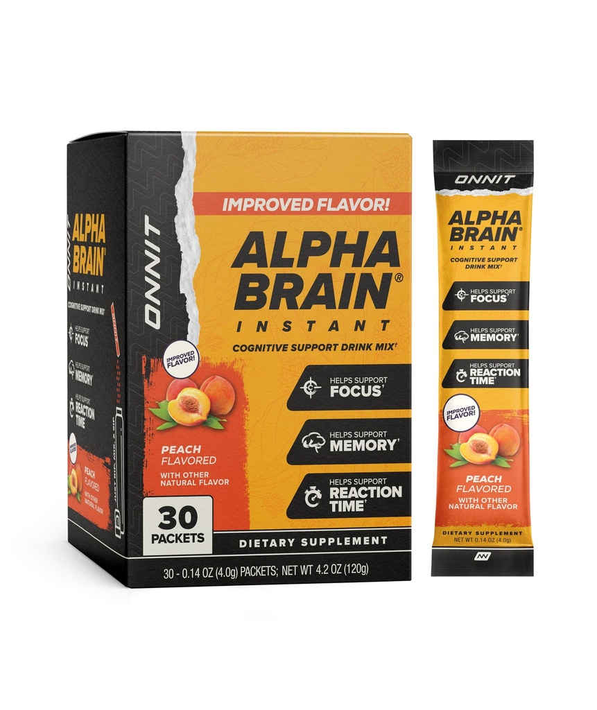 ONNIT Alpha Brain Instant Virsikumaitse - Nootropic Brain Booster Mälu Lisand - Fookuse, Energia Ja Selguse - Alpha GPC Koliin, Kasside Käpp, L-Theanine, Bacopa - 30ct