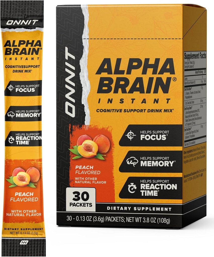 ONNIT Alpha Brain Instant Virsikumaitse - Nootropic Brain Booster Mälu Lisand - Fookuse, Energia Ja Selguse - Alpha GPC Koliin, Kasside Käpp, L-Theanine, Bacopa - 30ct