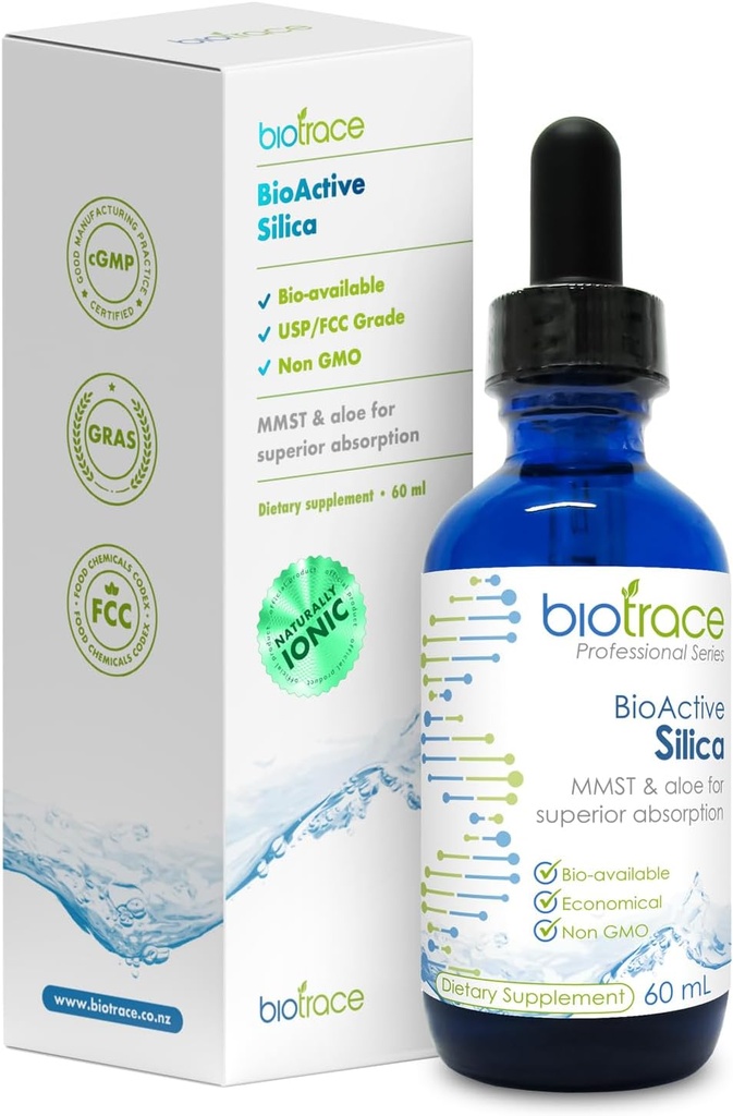 Biotrace BioActive Silica tilgad | Vedel mineraalne kontsentraat tervete juuste, naha, küünte ja kollageeni tootmiseks | Aitab hallata kaltsiumi, liigeste ja luude funktsiooni | 2.02 Fl Oz
