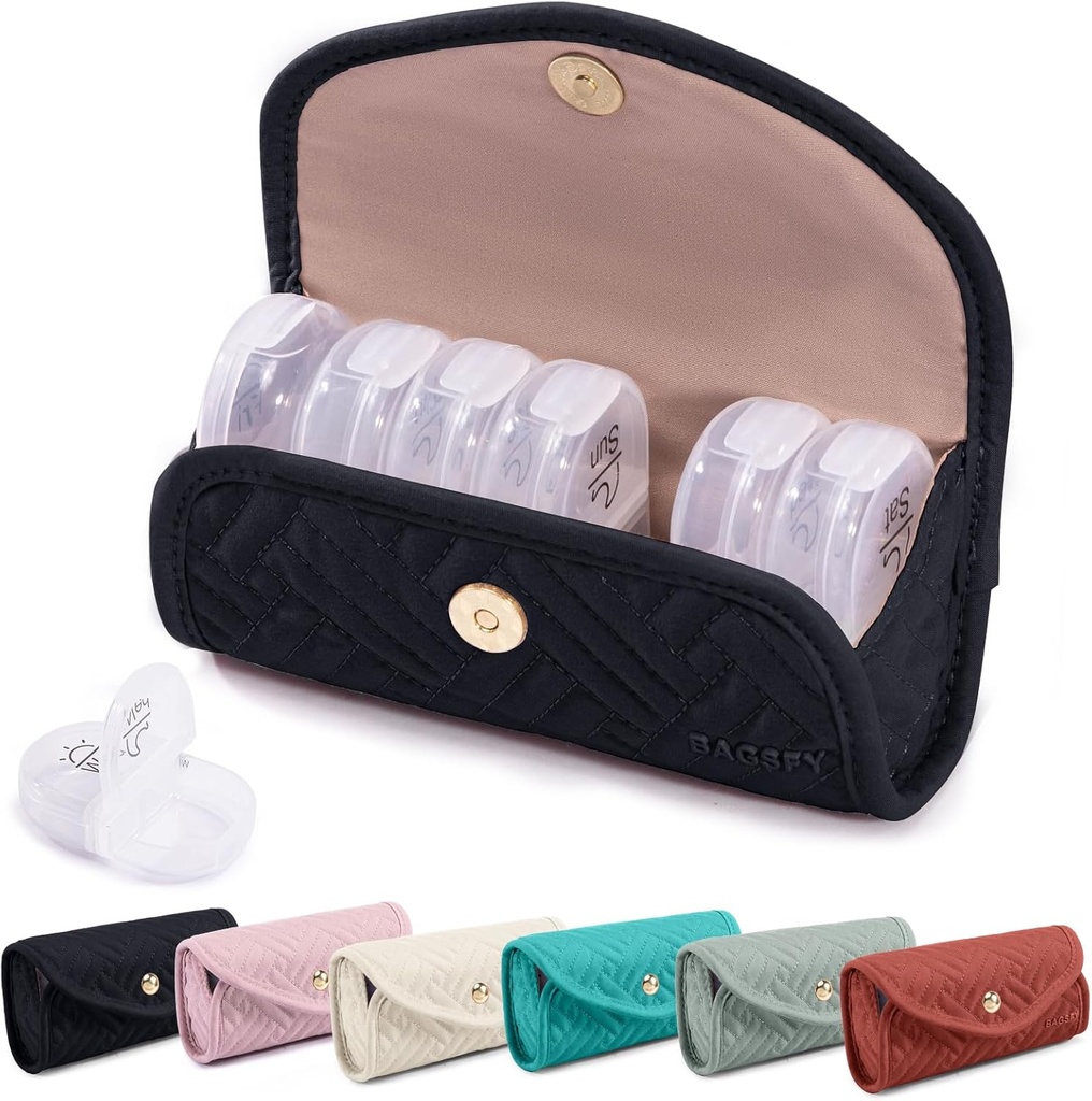 BAGSFY Weekly Pill Organizer 2 Times a Day in a Cute Fabric Pill Case, Medicine Bag, AM PM Pill Box 7 Day, Portable Medication Travel Case for Pills, Vitamins, Fish Oils, Supplements.