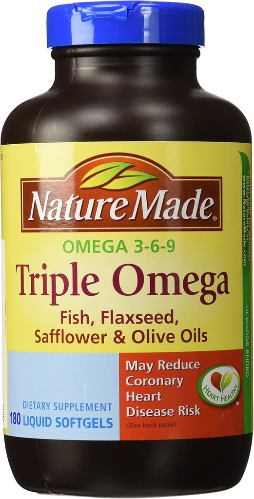 Nature Made Triple Omega 3 6 9 - kala, linaseemne, safloori ja oliiviõli - 180 Softgels