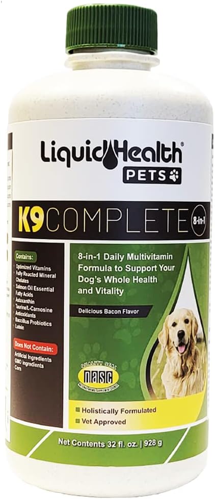 LIQUIDHEALTH Lemmikloomad K9 Täielik 8-in-1 vedelik multivitamiin täiskasvanutele vanematele koertele ja kutsikatele, Kõik ühes terviklikus vormelis Koerte vitamiinid nahale ja nahale, liigeste tervis, immuuntoetus - USA valmistatud (32 oz)