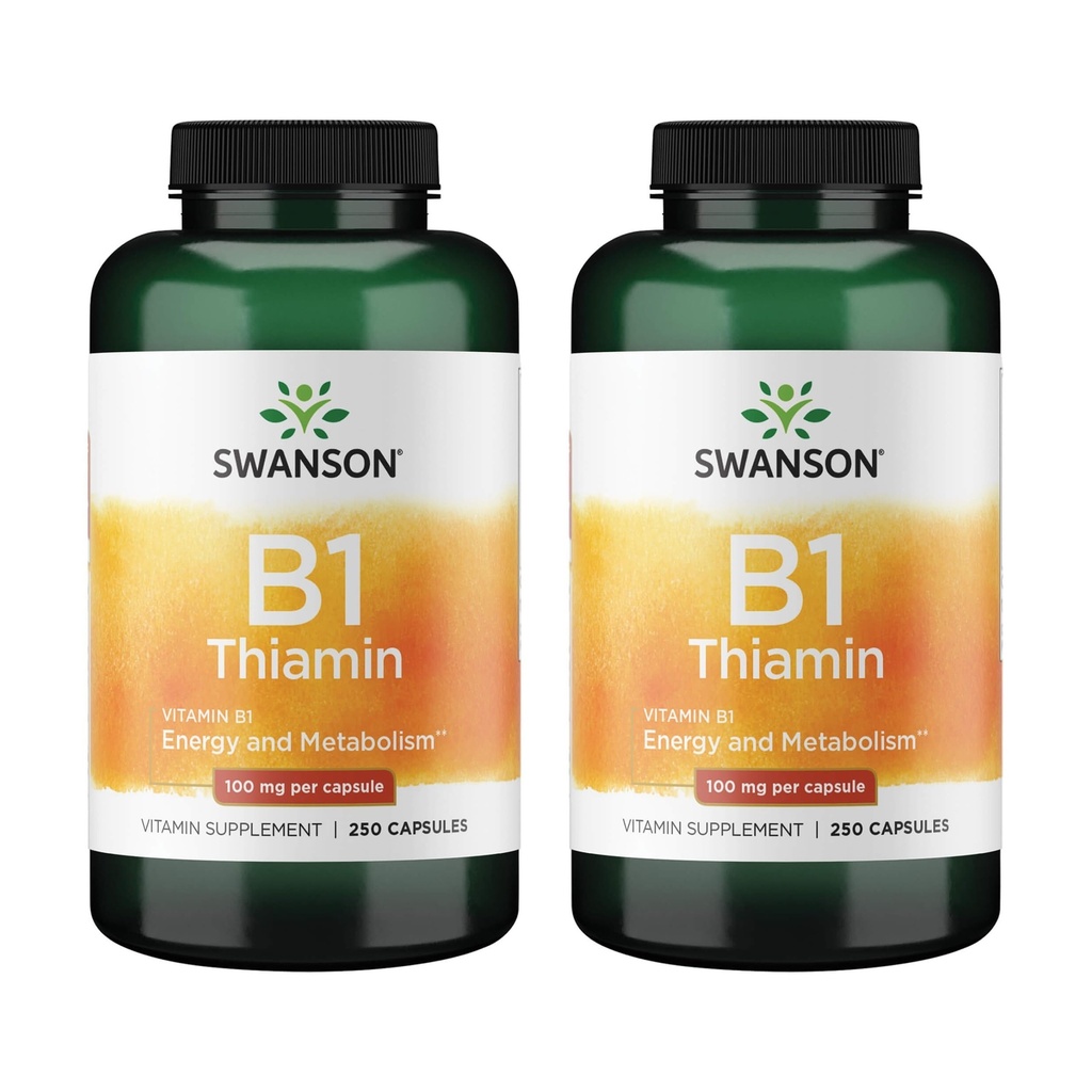 Swansoni vitamiin B1 (tiamiin) - edendab tervislikku ainevahetust ja pakub energiatoetust - looduslik vitamiinilisa, mis toetab optimaalset närvirakkude funktsiooni - (250 kapslit, 100 mg iga) (2 pakendit)