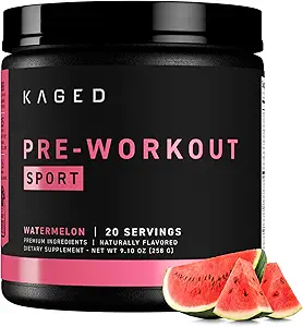Kaged Sport Pre Workout pulber meestele ja naistele, arbuus, sport sertifitseeritud, 188mg kofeiin, lämmastikoksiidi lisand, beeta-alaniin energia, kehakaalu tõstmine, südame vastupidavus ja tugevus, 20 serveerimist
