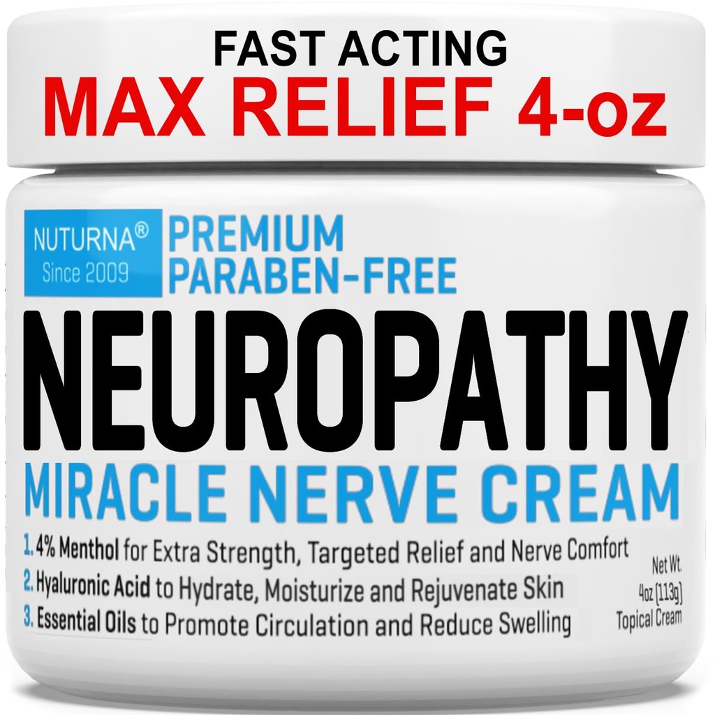 Neuropaatia Närvi Relief Cream - Premium Närvi kreem 3X tegevus suunatud leevendus ja rahustav Närvimugavus - Maksimaalne tugevus 4% Menthol Arnica MSM jalakäed ja tagasi - Suur 4 Oz