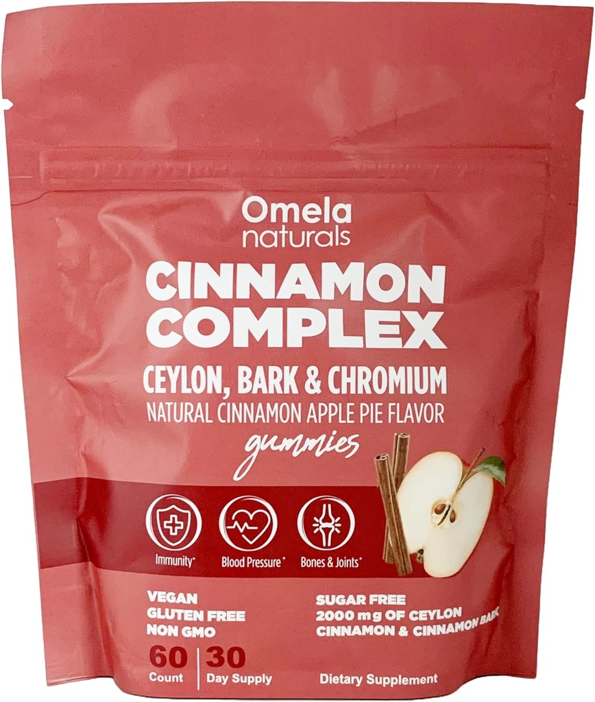 Suhkruvaba Ceyloni kaneelikompleks Kummid Õunakaneel Maitse | Immuuntugi Ja Antioksüdandid Toidulisandid | 2000mg Kroom | Vegan, Mitte-GMO, Gluteenivaba | 60ct
