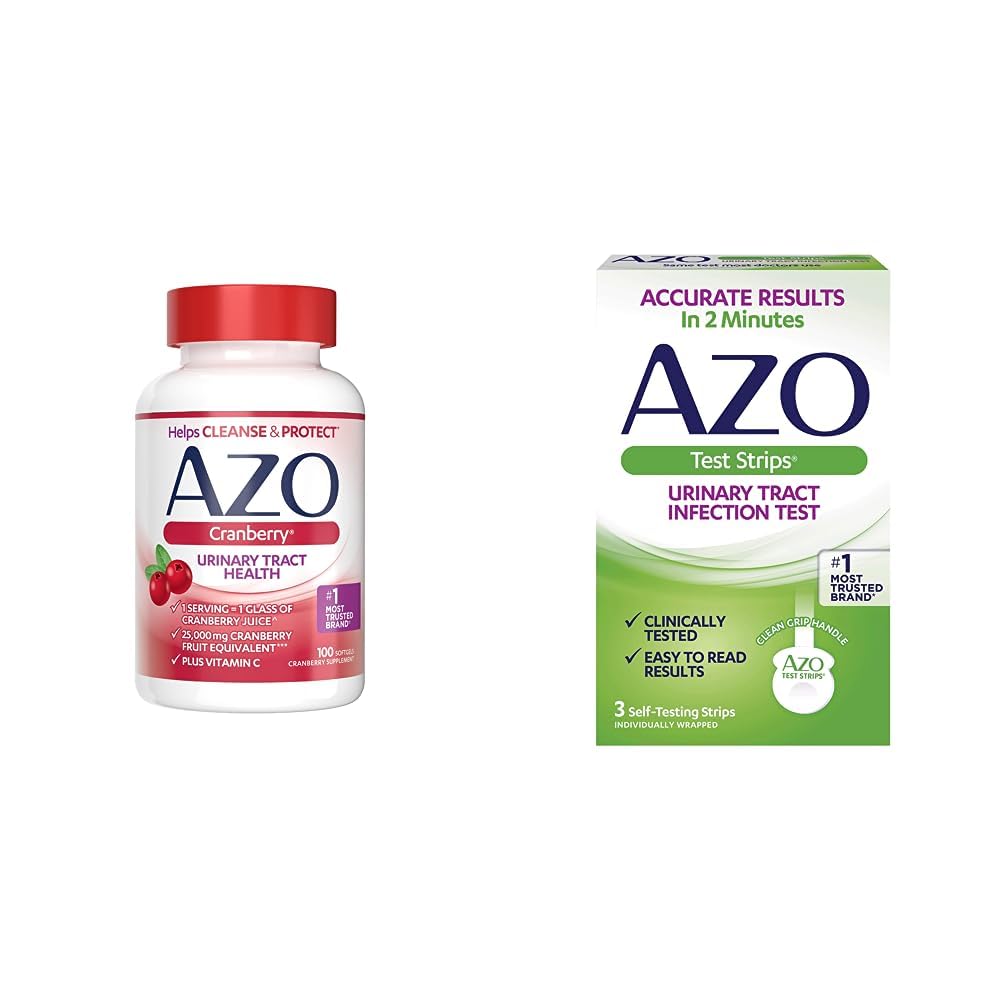 AZO Cranberry kuseteede tervise täiendus ja kuseteede infektsiooni (UTI) testribad, täpsed tulemused 2 minutiga, kliiniliselt testitud, kergesti loetavad tulemused, 3 loend