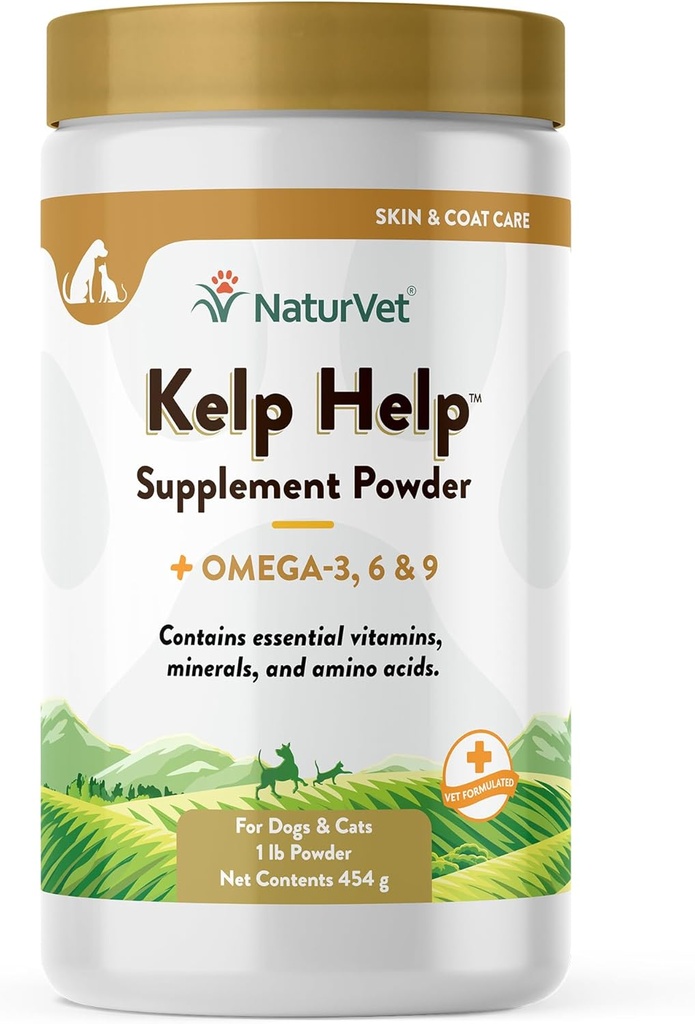 NaturVet Kelp Help Plus Omegas Naha- ja karvalisandid koertele ja kassidele, pulber, valmistatud USA-s globaalsete allikate koostisosadega 1 nael