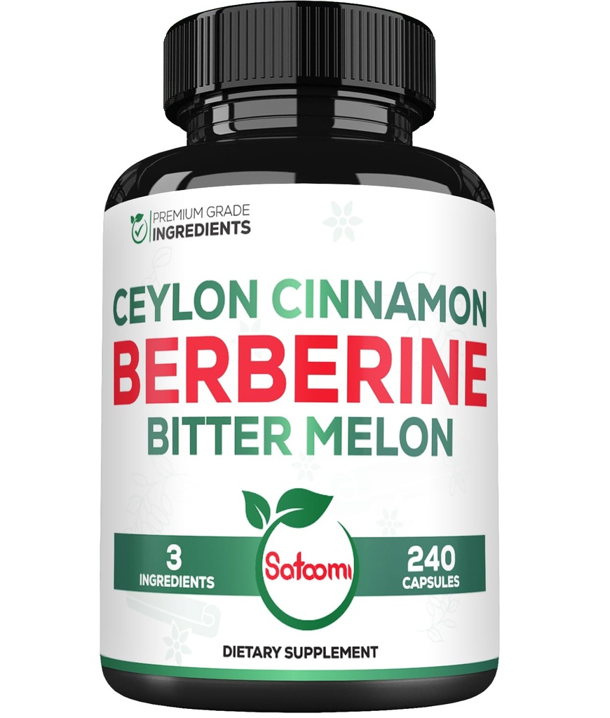 Satoomi Berberine 1500mg toidulisand orgaanilise Ceyloni kaneelikoore ja mõru meloniga - 240 Vegankapslit 80 serveerimiseks - Immuunsüsteem, südame tervis, keha juhtimine ja seedimise tugi