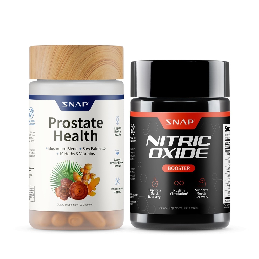 Snap Supplements eesnäärme tervise ja lämmastikoksiidi täiendus Bundle meestele, 90 + 60 taimsete kapslite (1 kuu pakkumine)