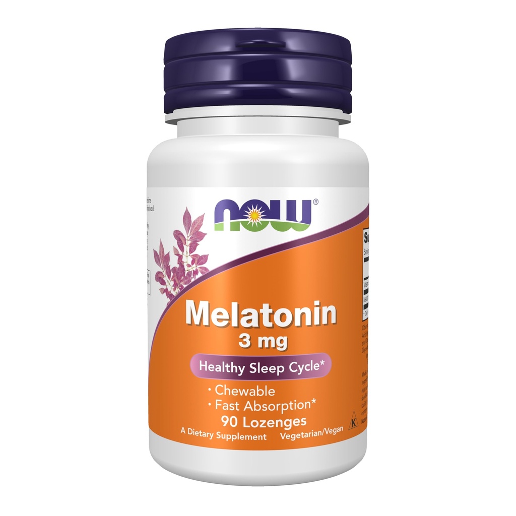 NOW täiendused, melatoniin 3 mg, vaba radikaalne puhastusvahend *, tervislik unetsükkel *, 90 närimistabletid