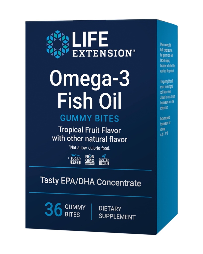Life Extension Omega-3 Fish Oil Gummy Bites, EPA DHA rasvhapped, suurtes annustes EPA DHA toetus maitsvas närimisvormis, mitte-GMO, Gluteenivaba, 36 Gummy Bites