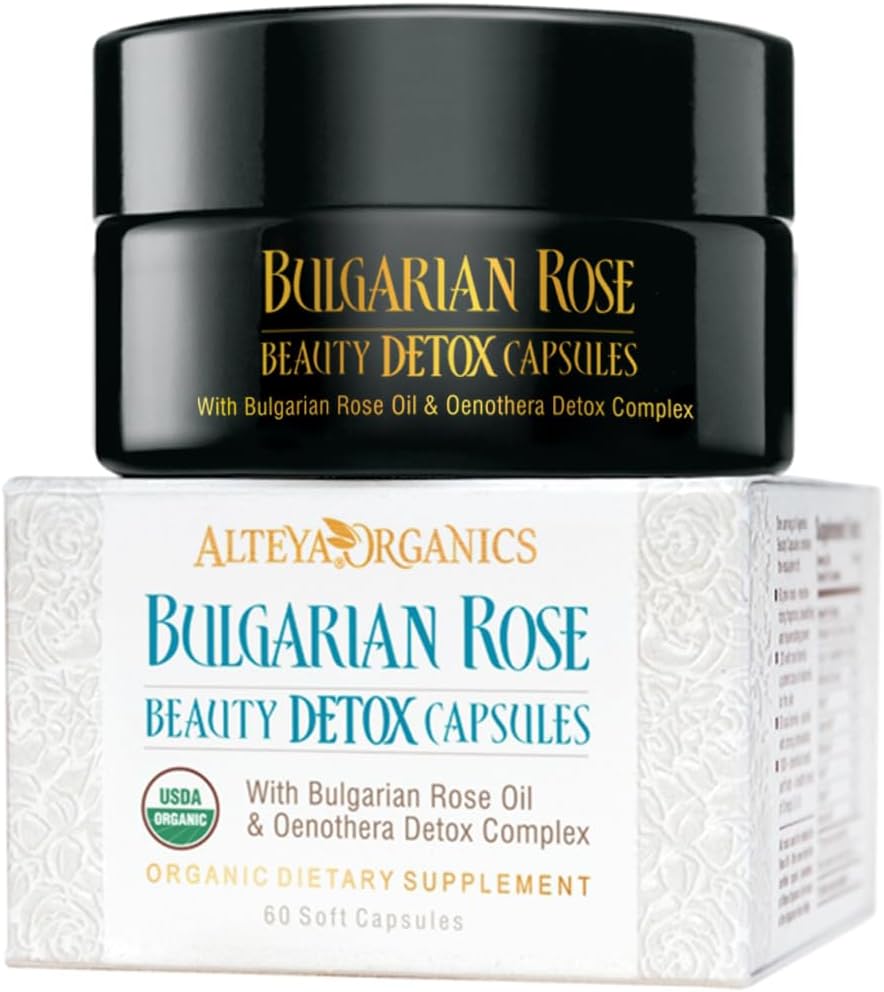 Alteya Organics Rose Beauty Detox kapslid - USDA sertifitseeritud orgaaniline Bulgaaria roosiõli ja Oenothera Detox kompleks - 30 Servings