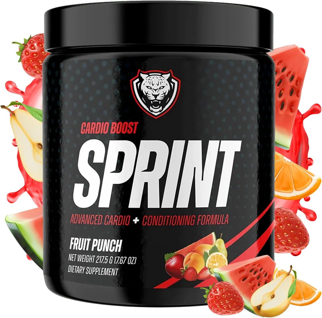 6AM Run Sprint - Pre Workout Pulber Instant Energy Boost for Cardio and Focus - No Jitters, High Energy Conditioning Formula - All Natural, Keto, Vegan (Fruit Punch, Full Bottle)